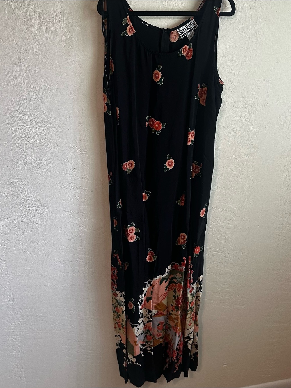 Sheri Martin Black Maxi Dress with Pink and Red Floral Border
